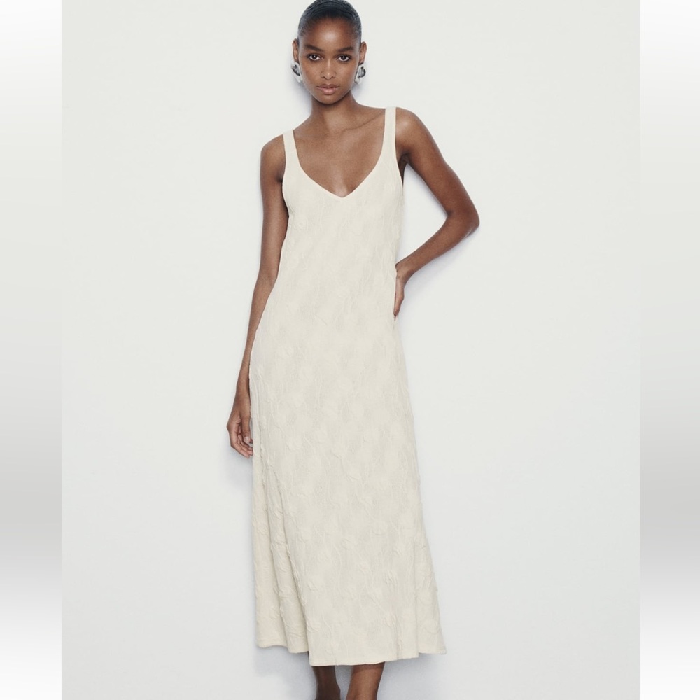 Zara Cream Textured Strappy Dress